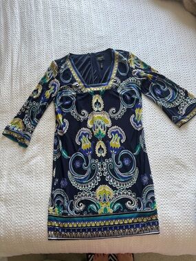 Laundry By Shelli Segal Navy Blue Multi-Color Paisley Mini Dress